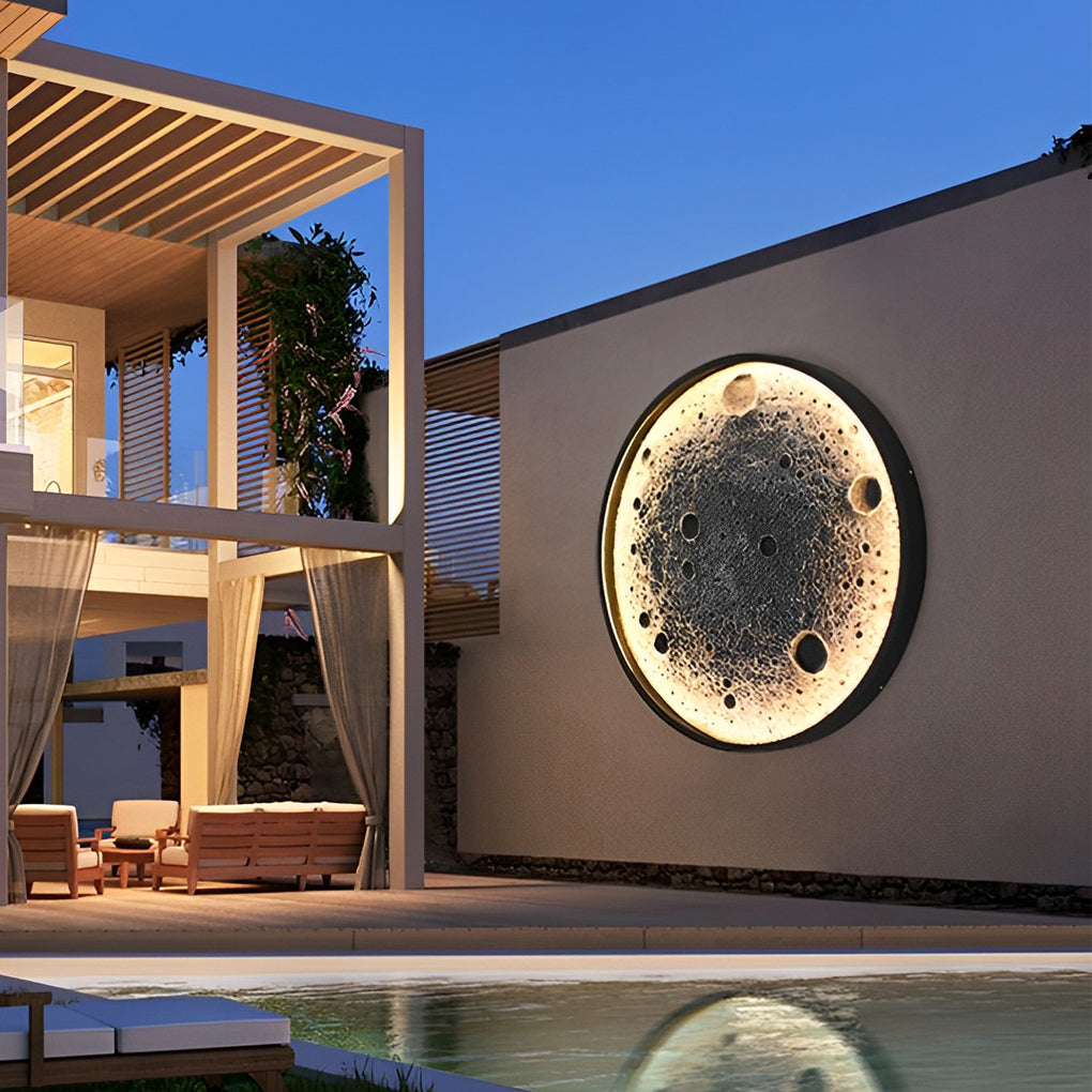 Round Moon Waterproof LED Modern Outdoor Wall Lights Fixture Wall Lamp