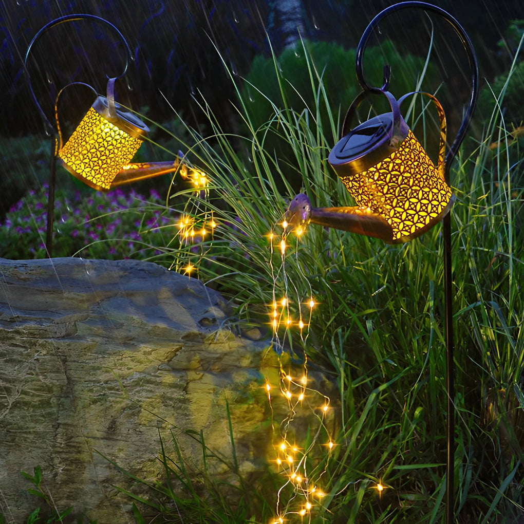 Creative Iron Kettle Shower Waterproof LED Modern Solar Garden Lights