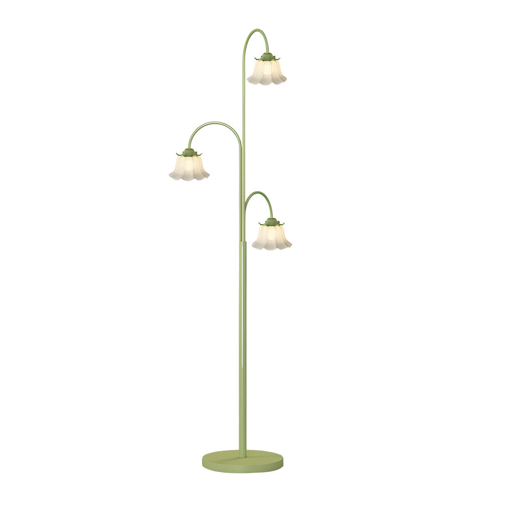 3-light Green Flower Dimmable Arc Hanging Tuilp Floor Lamp