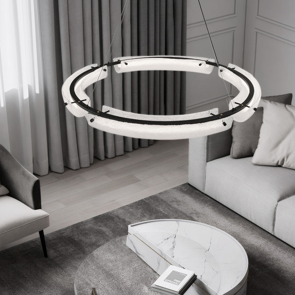 26''/34''/42'' Wide LED Frosted Water Glass Ring Chandelier