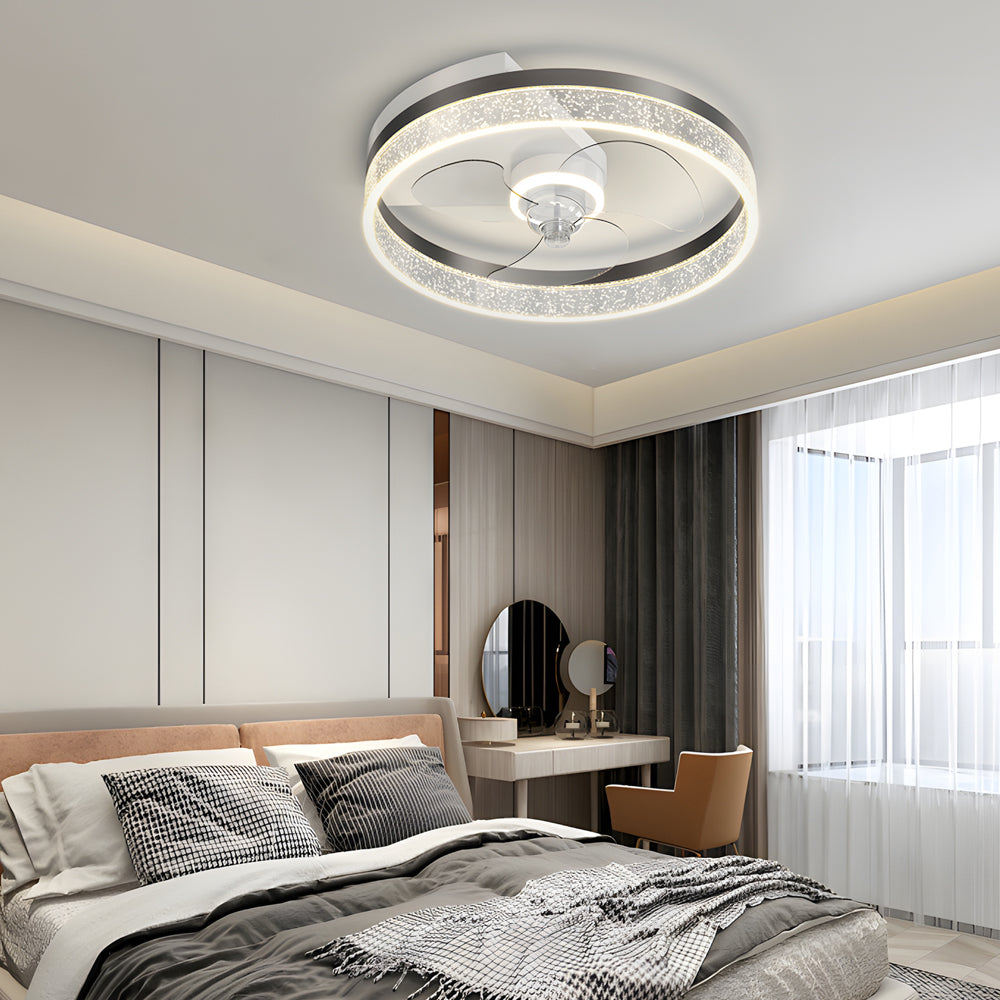 Circular Acrylic Bubbles LED Three Step Dimming Modern Ceiling Fan Lamp