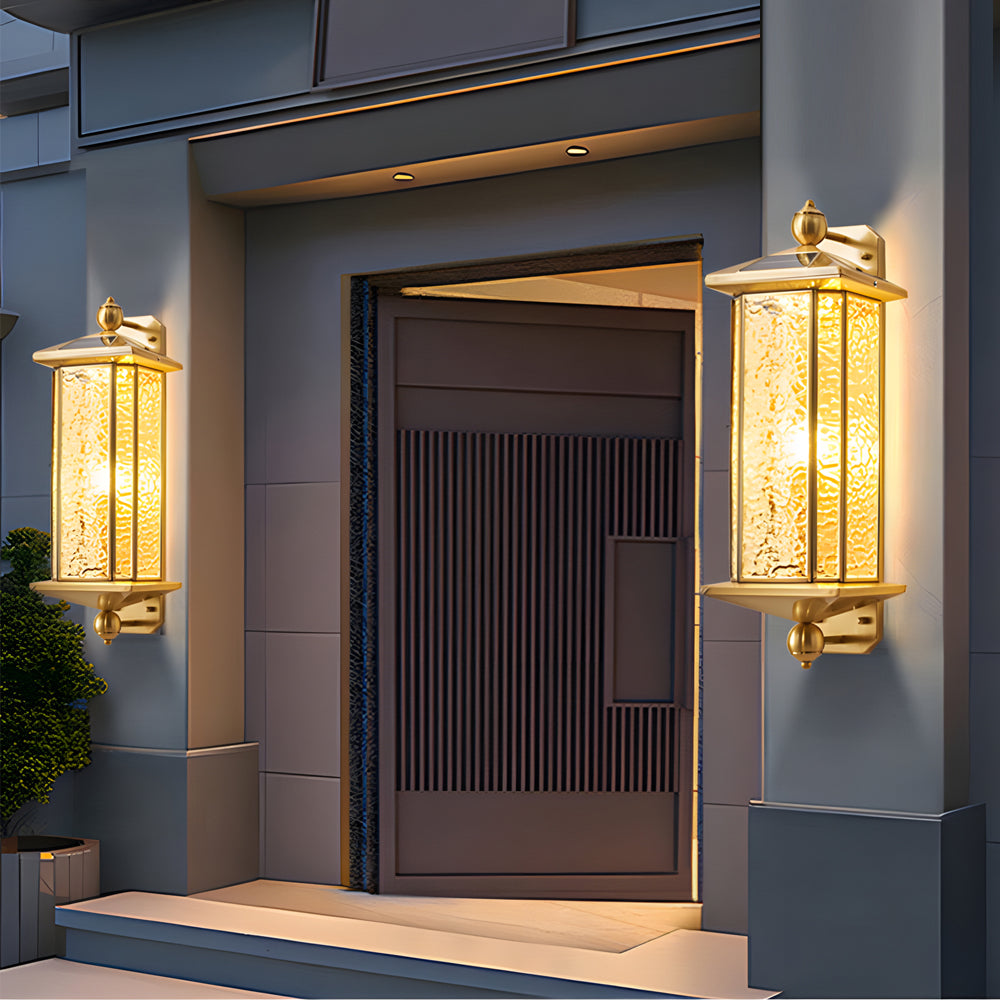 Elegant Brass Glass Lantern Copper Outdoor Wall Light