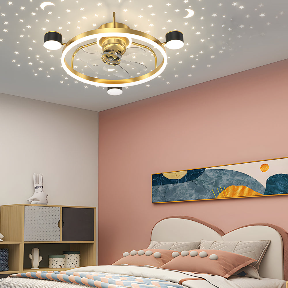 Stars Moon Projection Round Creative 3 Step Dimming Modern Ceiling Fans