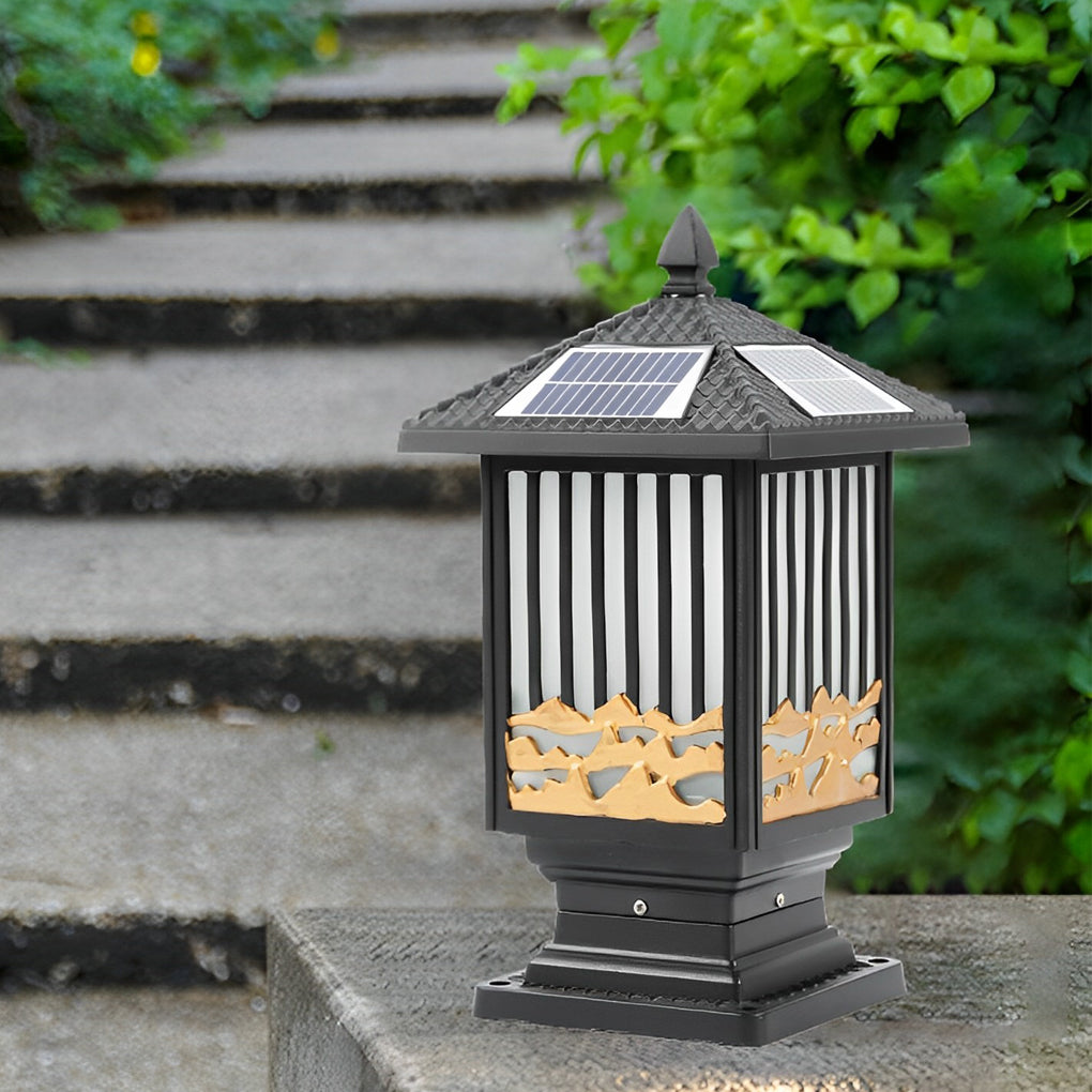 Retro Scenery Waterproof LED Black Vintage Solar Fence Post Lights