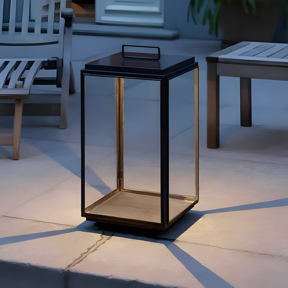 Modern 11-In Glass LED Portable Outdoor Lanterns - Hardwired