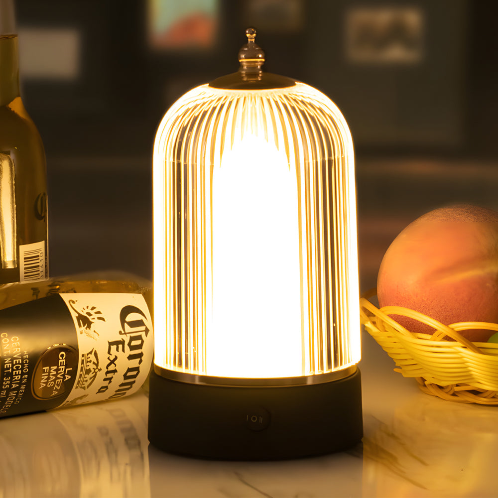 Ribbed Glass Table Lamp Lantern Ambient LED Beside Nights