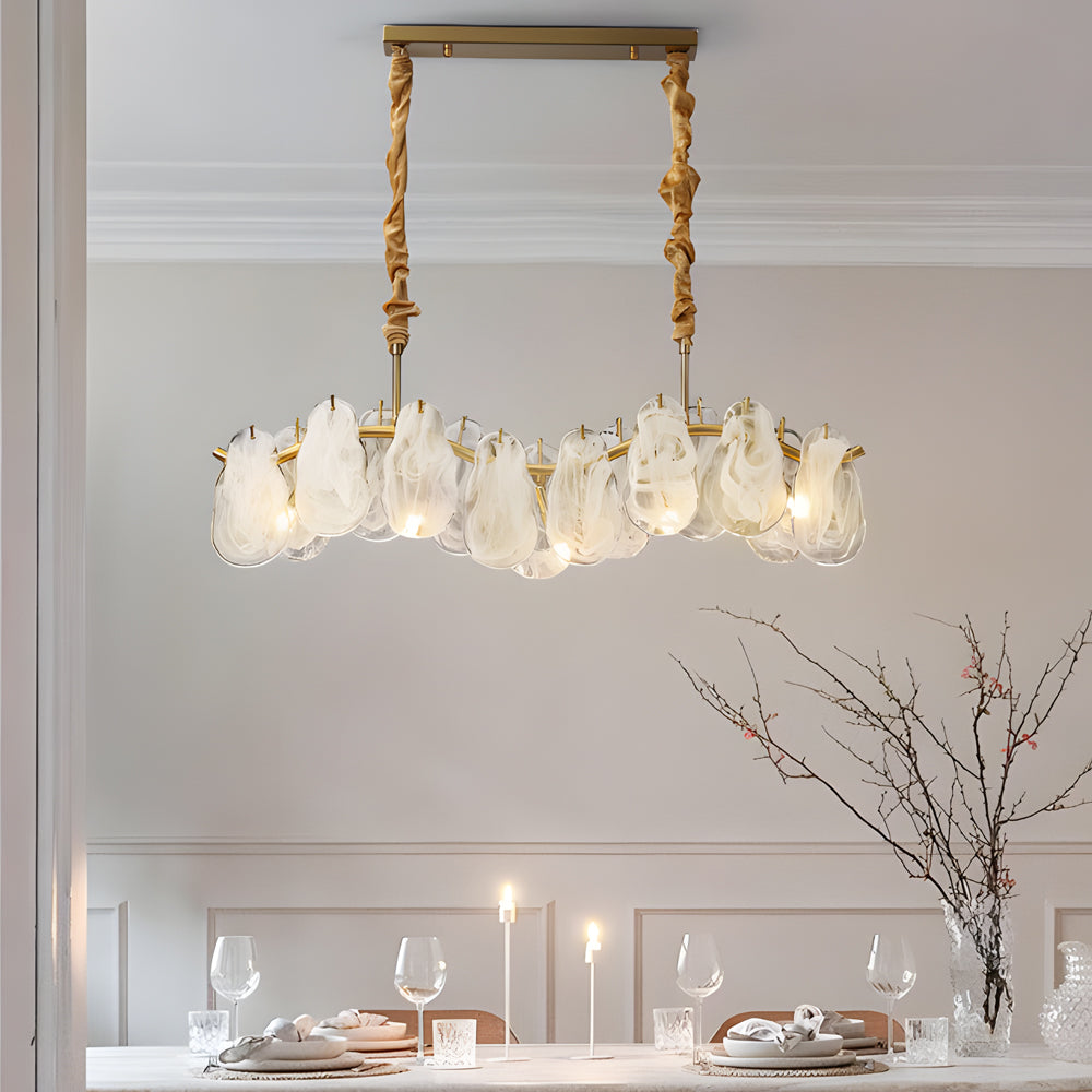 Round Long Wave Glass Clouds 3 Step Dimming Luxury French Style Chandelier