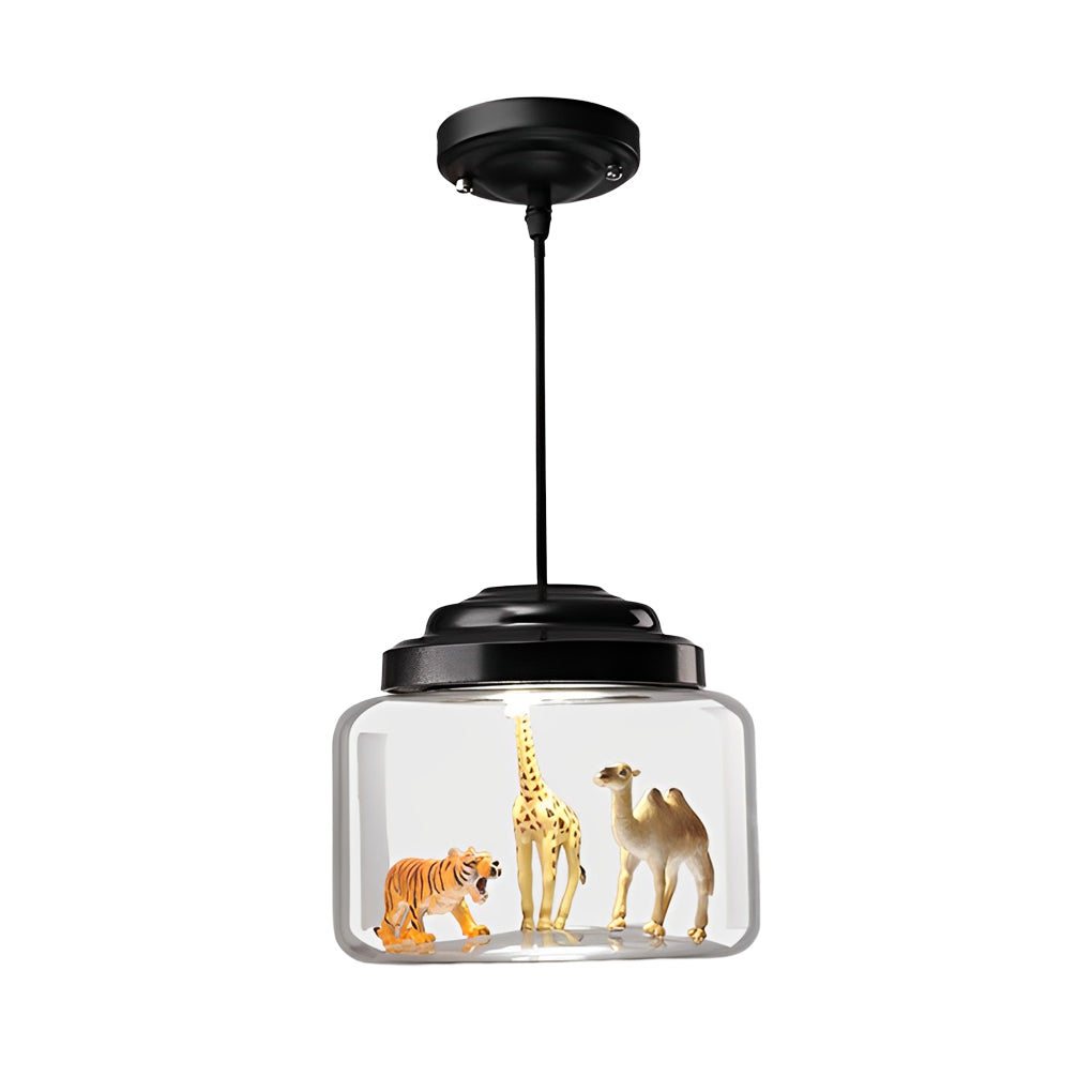 Personality Animal Model Decor Glass Jar LED Black Modern Pendant Light