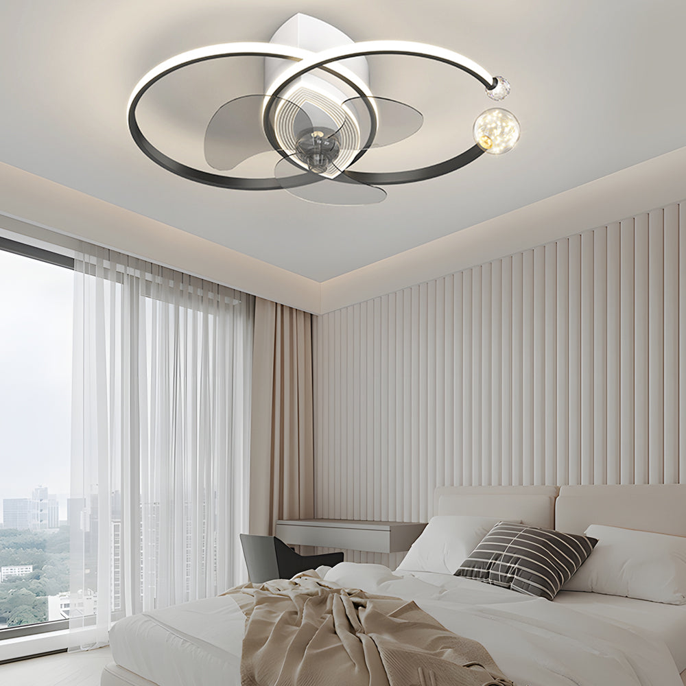 2 Rings Simple Luxury 3 Step Dimming Modern Bedroom Ceiling Fan and Light