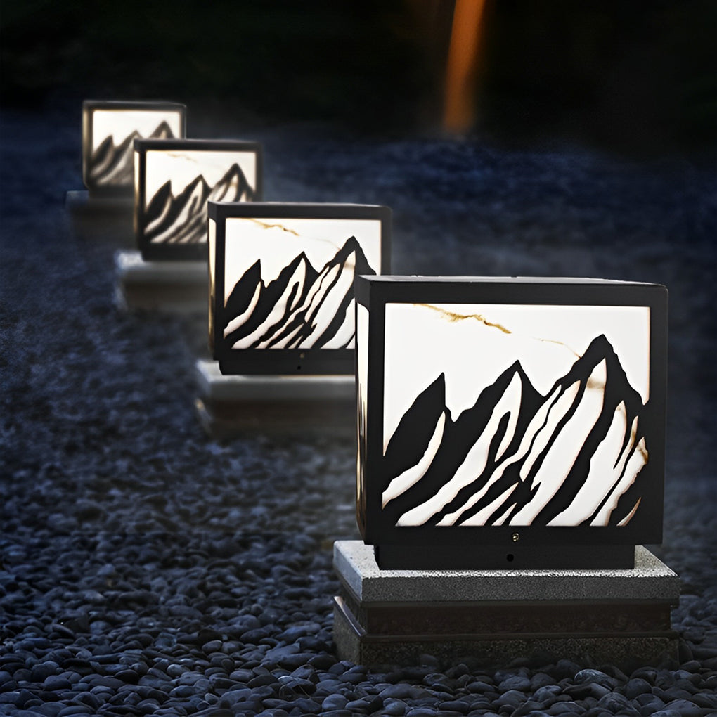 Outdoor Waterproof LED Mountain Scenery Black Solar Fence Post Lights