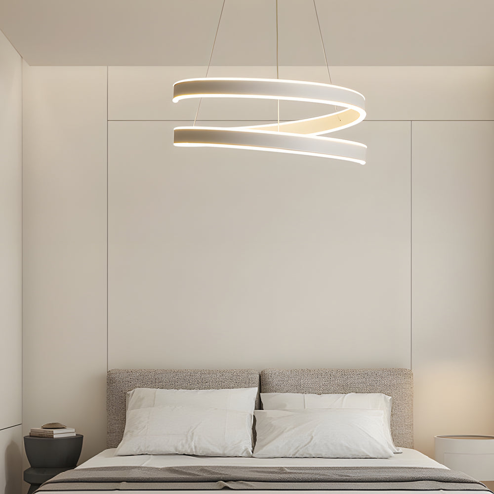 Matte White Twisted Chandelier Dimmable LED Ring Pendant Lamp