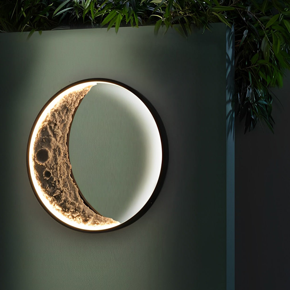 Round Resin Moon Crescent LED Hardwired Outdoor Wall Light