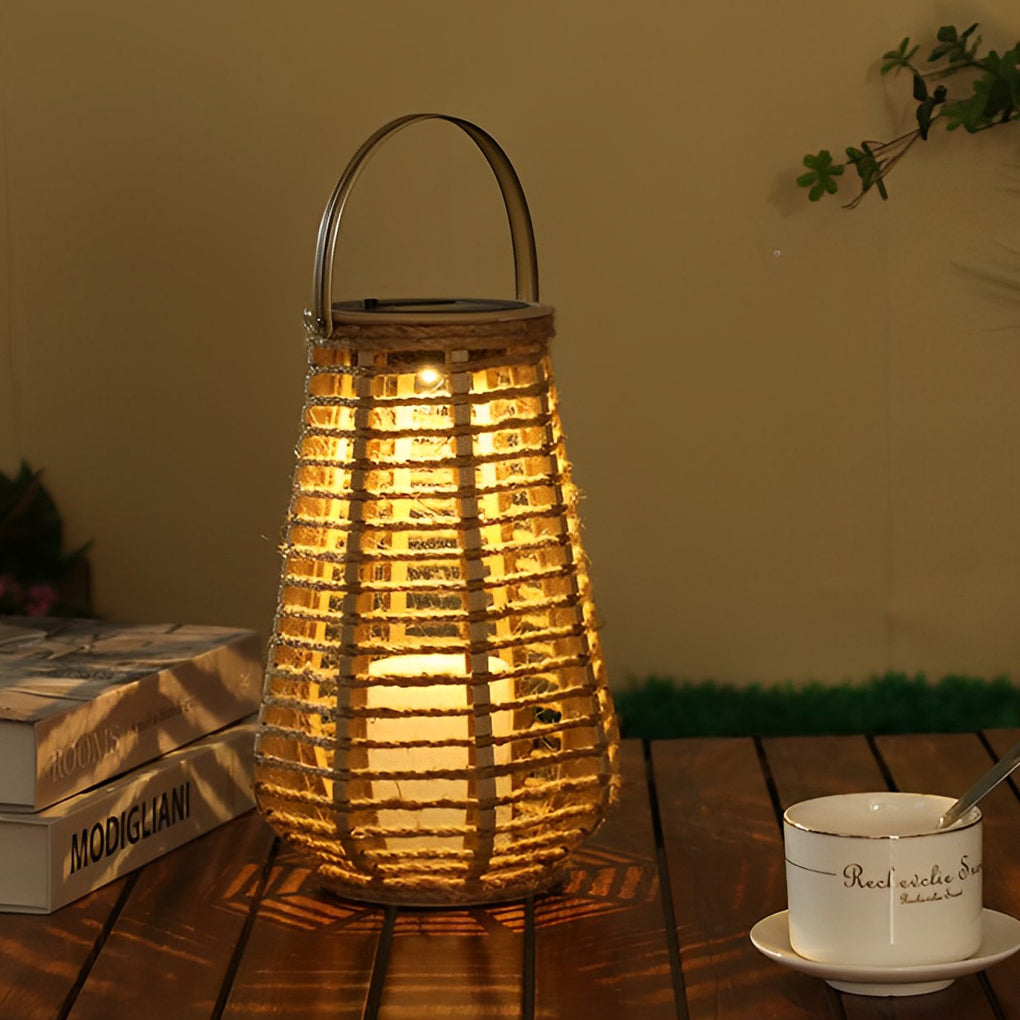 Portable Waterproof LED Ropes Rattan Brown Retro Outdoor Solar Lanterns