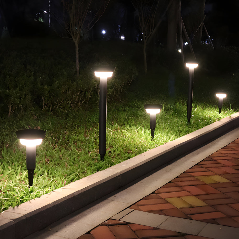 Modern Black Round LED Solar Outdoor Path Light with Stake - Garden Bollard Light