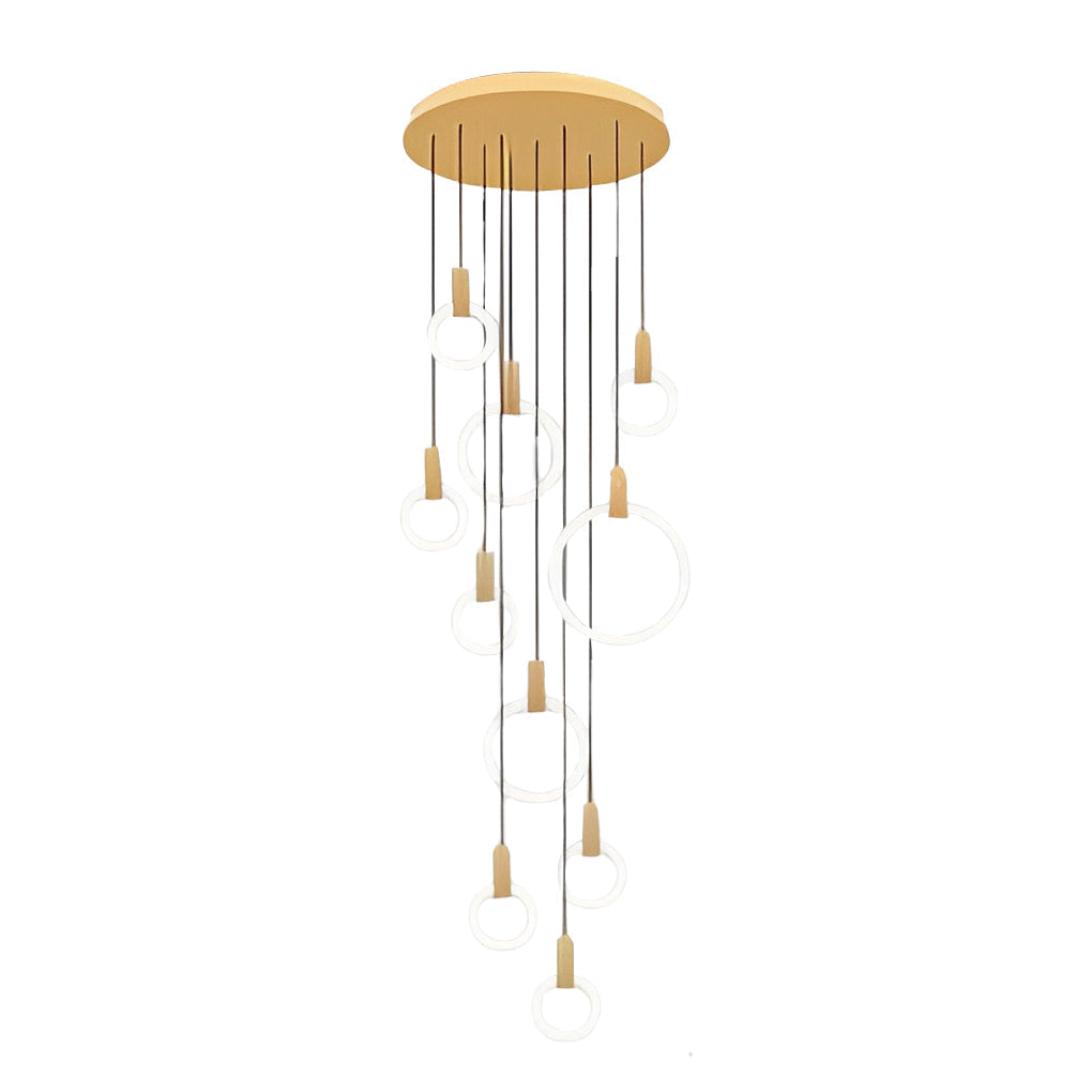 Minimalist Rings Stepless Dimming LED Nordic Duplex Stair Chandelier