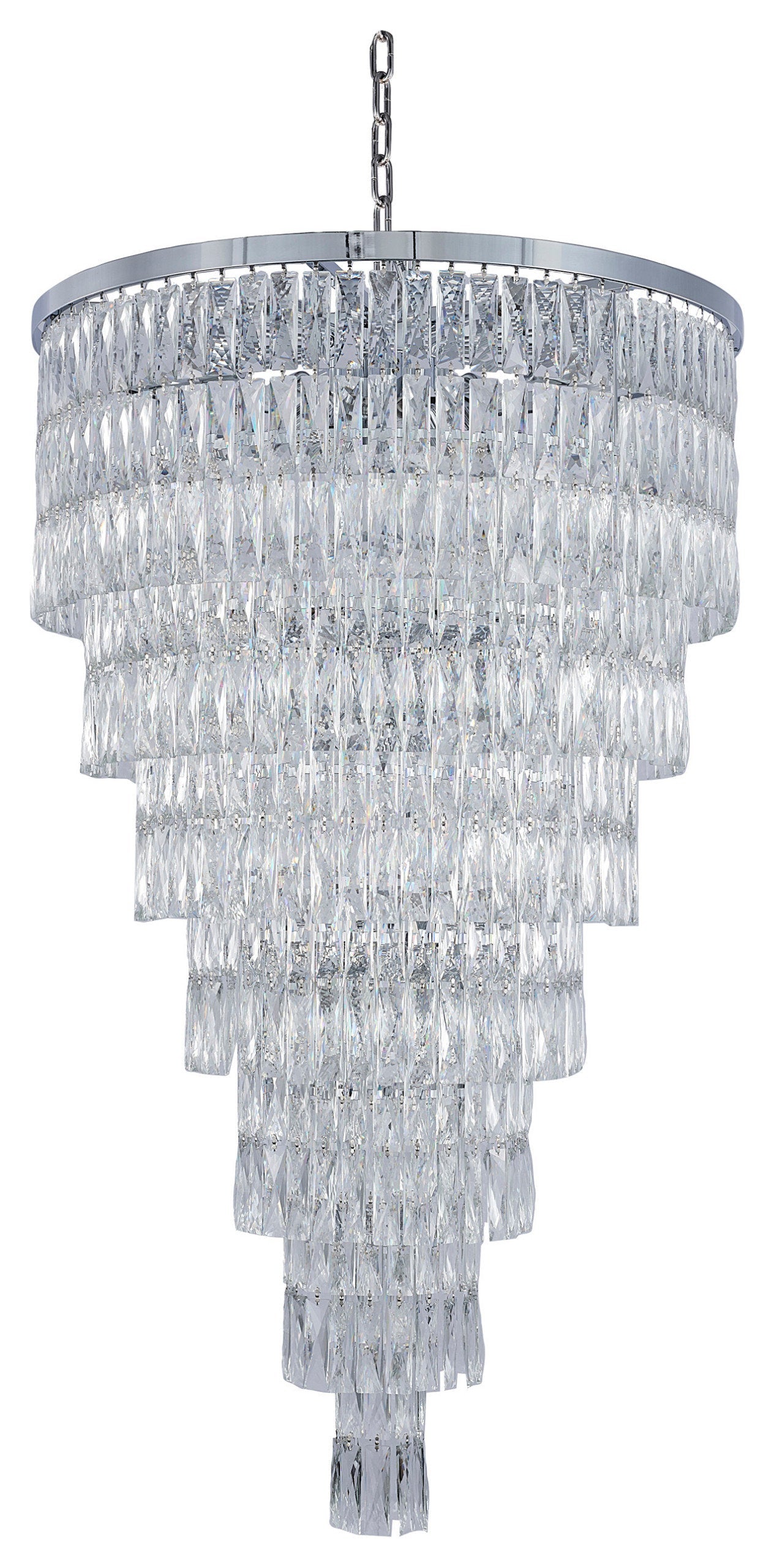 32" Chrome Metal 7-Tier Chandelier With Clear Crystals