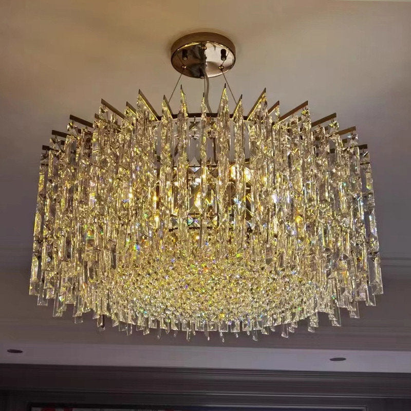 Ischia di Castro | Modern Luxury Drum Crystal LED Chandelier in Creative Design, Gold, Dia31.5xh11.0", Cool Light, Non-Dimmable