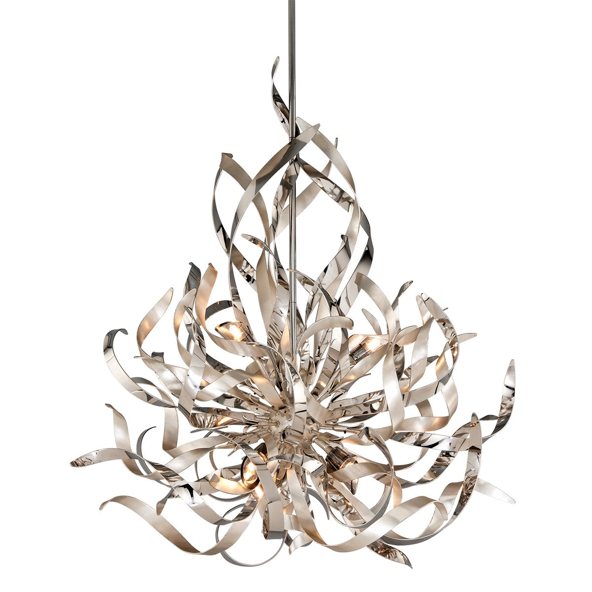 Corbett Lighting Graffiti six-light chandelier with modern design, featuring multiple glass globes and sleek metal finish.