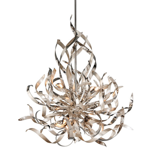 Corbett Lighting Graffiti six-light chandelier with modern design, featuring multiple glass globes and sleek metal finish.