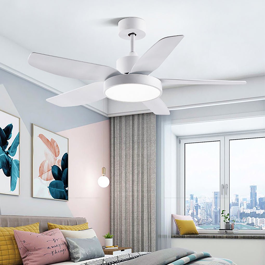 46 Inch LED 6-Speed Downrod Ceiling Fan Lights with Remote and 5 Quiet Reversible Blades