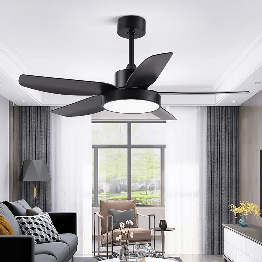 46 Inch LED 6-Speed Downrod Ceiling Fan Lights with Remote and 5 Quiet Reversible Blades