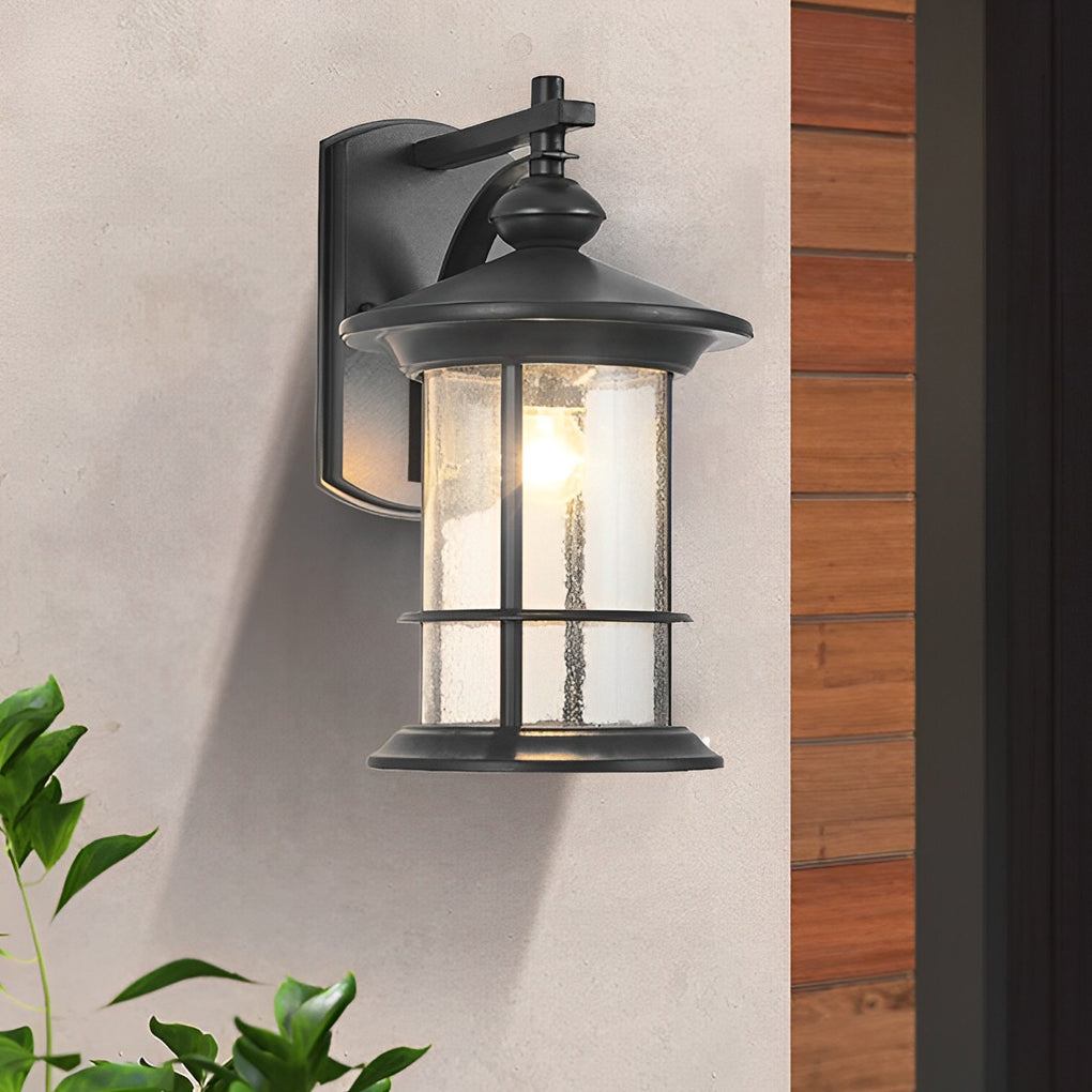 Retro Aluminum Glass LED Waterproof Black American Garden Wall Lamp