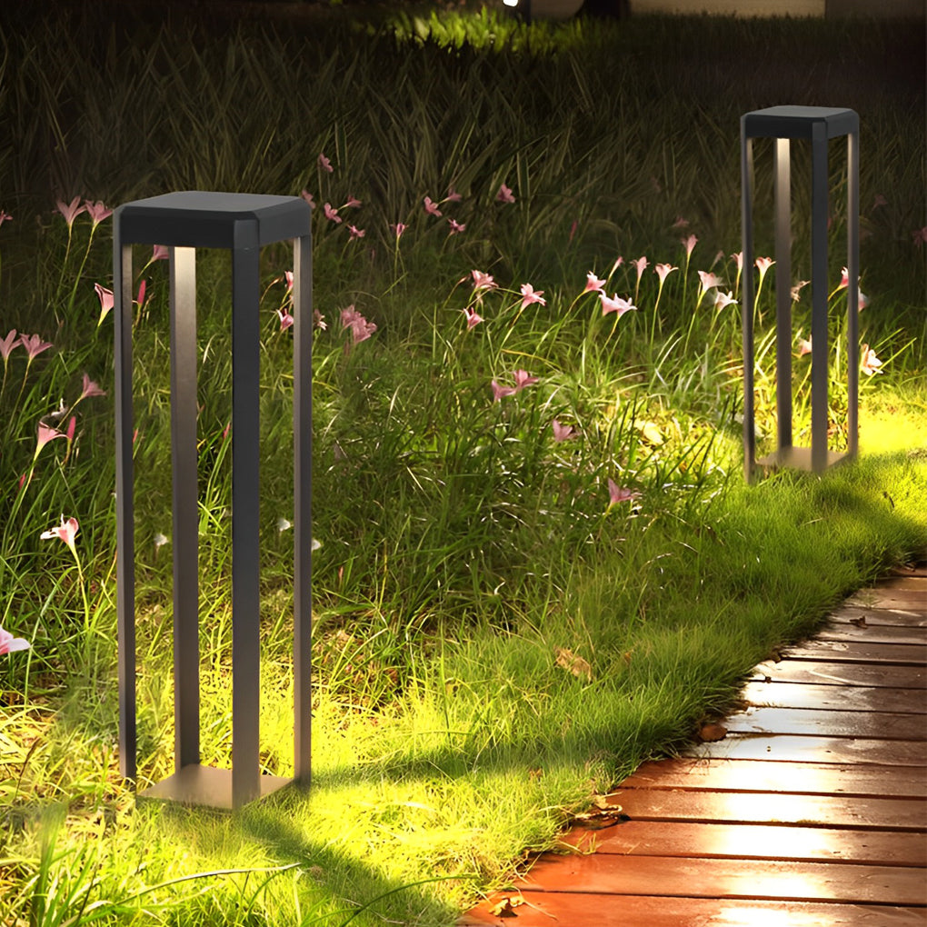 Square Minimalist Waterproof Stainless Steel Black Solar Pathway Lights