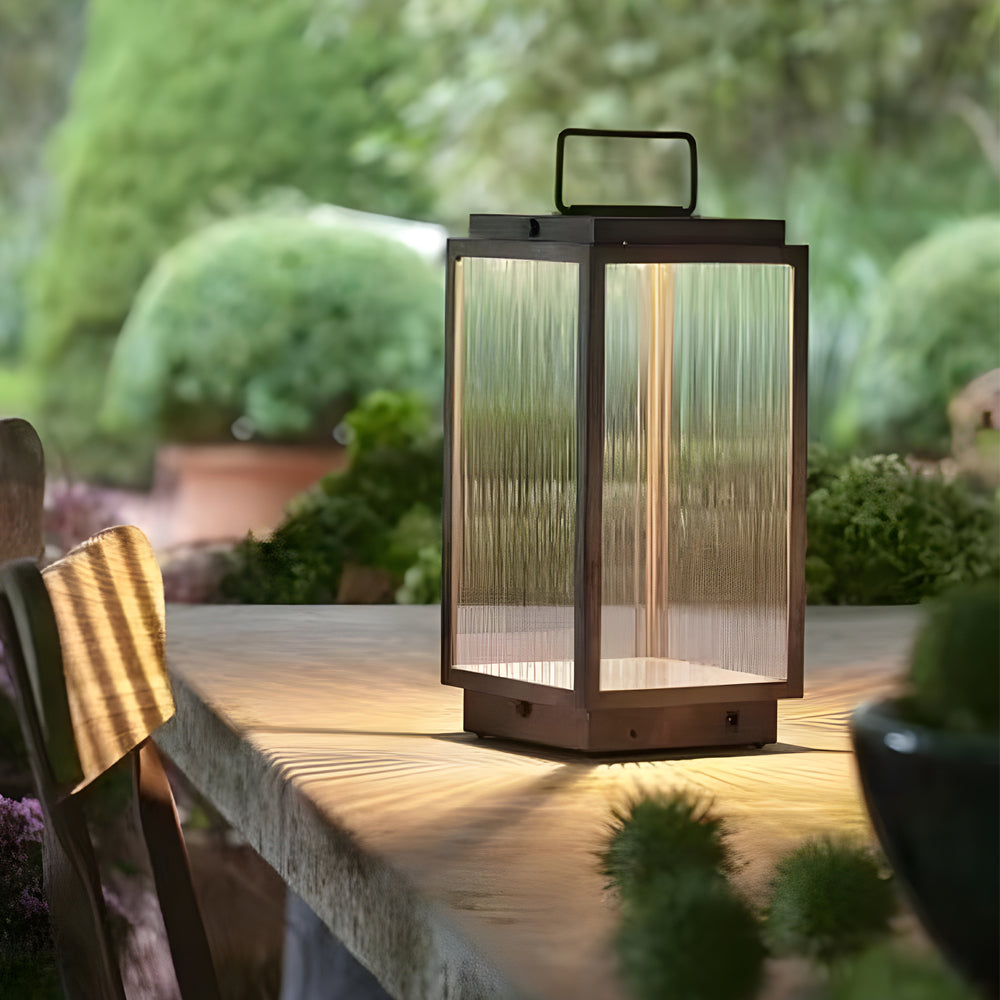 Modern 11-In Glass LED Portable Outdoor Lanterns - Hardwired