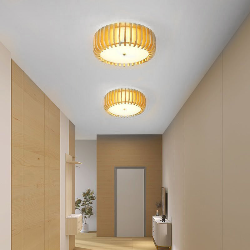 Creative Wood Round 3 Step Dimming LED Nordic Bedroom Ceiling Lights