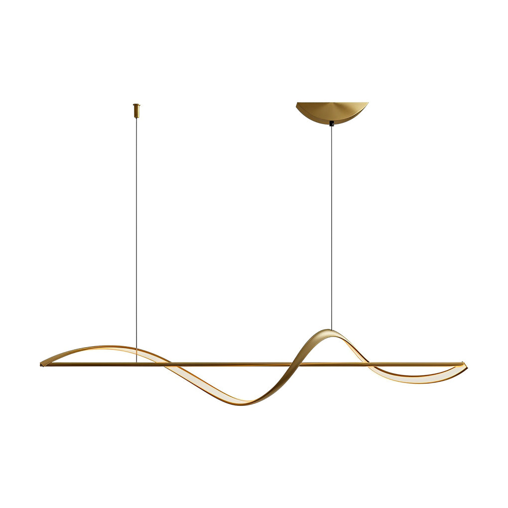 Minimalist Strip Waves Creative LED Copper Modern Dining Room Chandelier