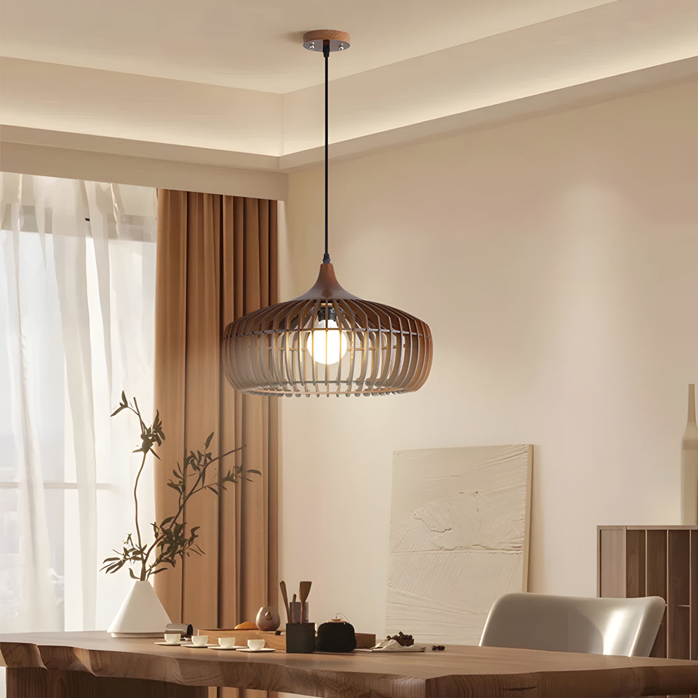 Japanese Wood Cage 1-Light Pendant Light