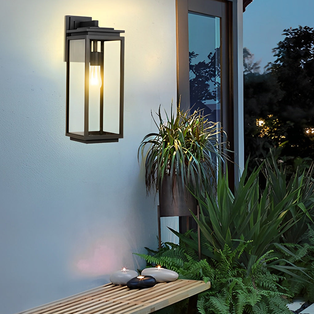 Waterproof Rectangular Glass Black Industrial Outdoor Wall Lamp Exterior Lights