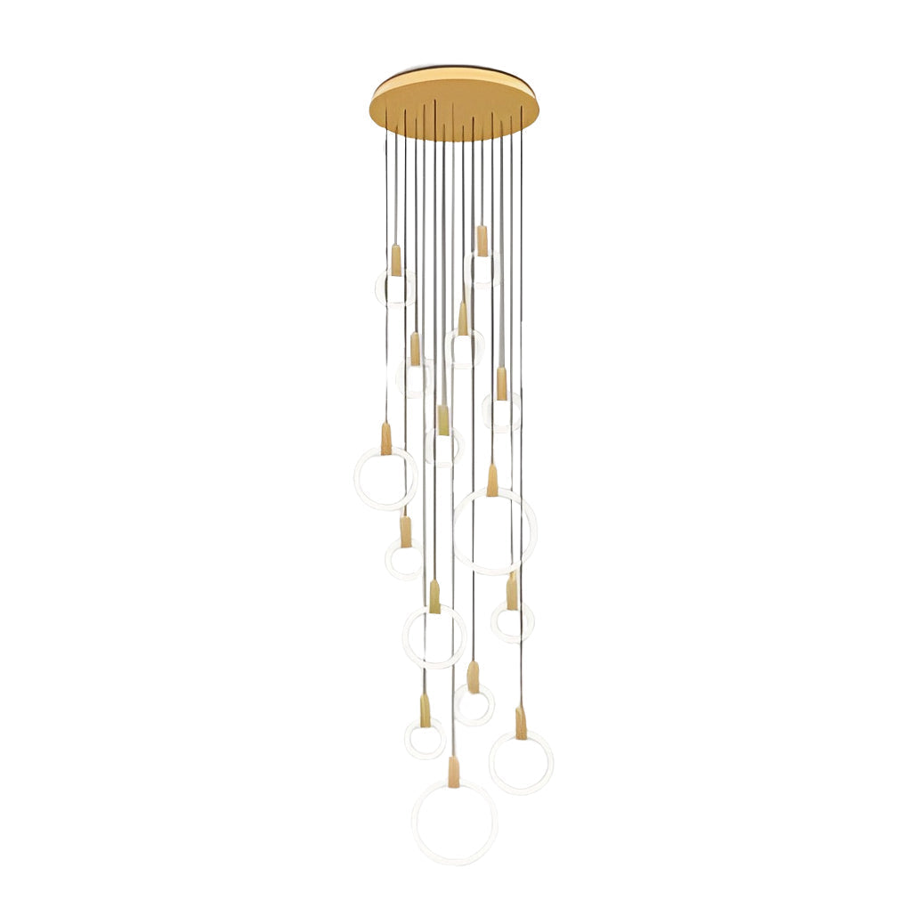 Minimalist Rings Stepless Dimming LED Nordic Duplex Stair Chandelier