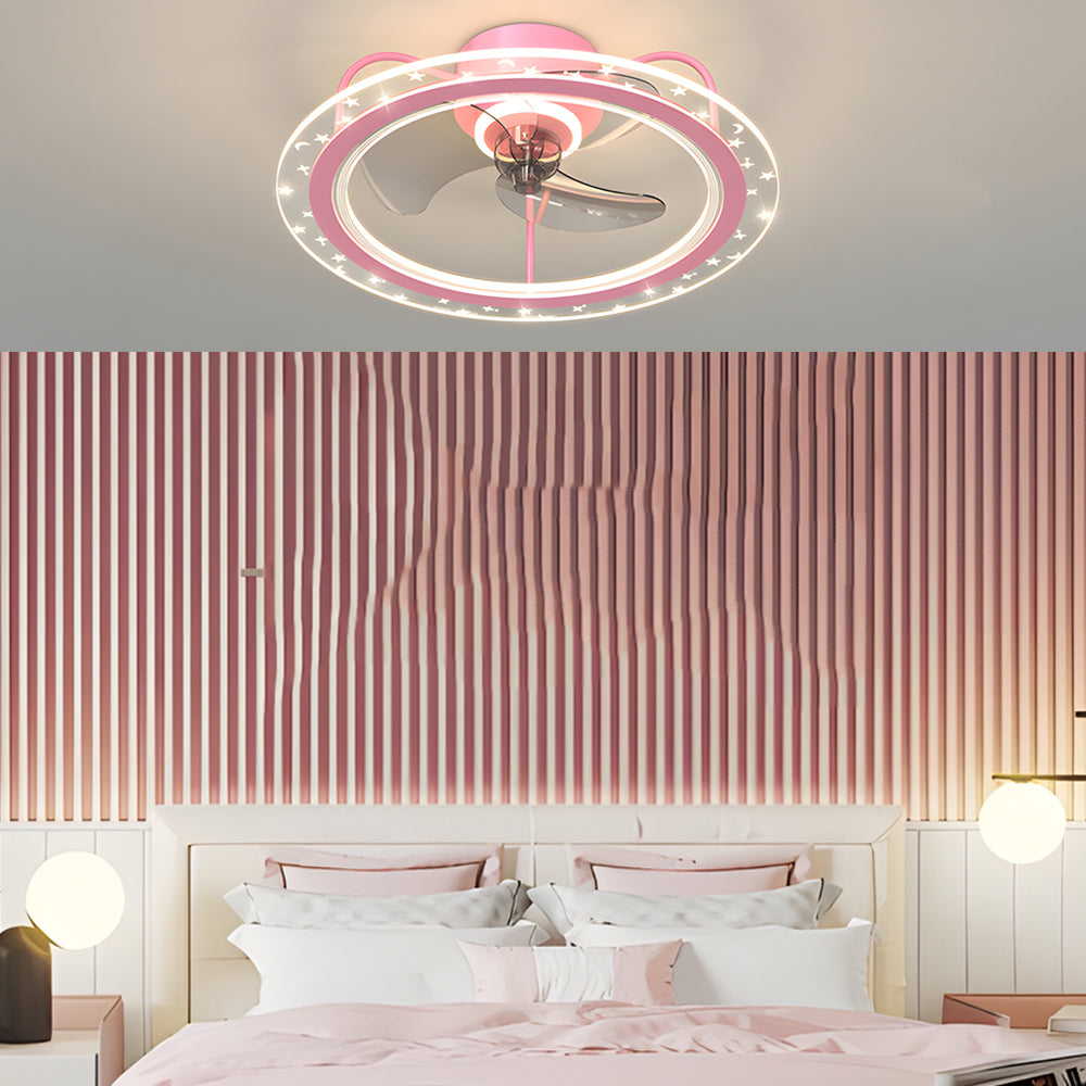 Round Stars Decor Three Step Dimming Modern Bladeless Ceiling Fan Lamp