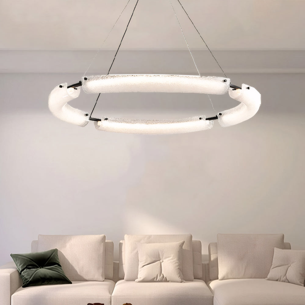 26''/34''/42'' Wide LED Frosted Water Glass Ring Chandelier