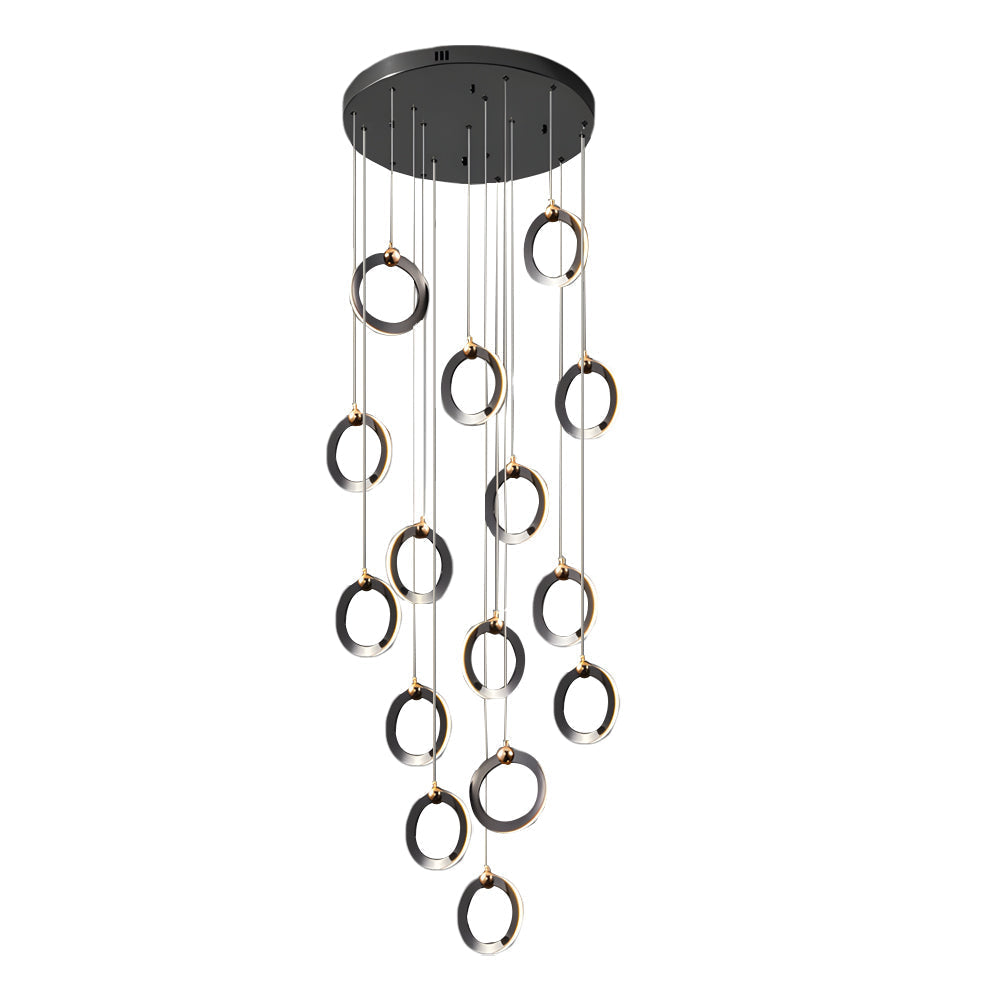 LED Ring Clusters Rotating Staircase Chandelier