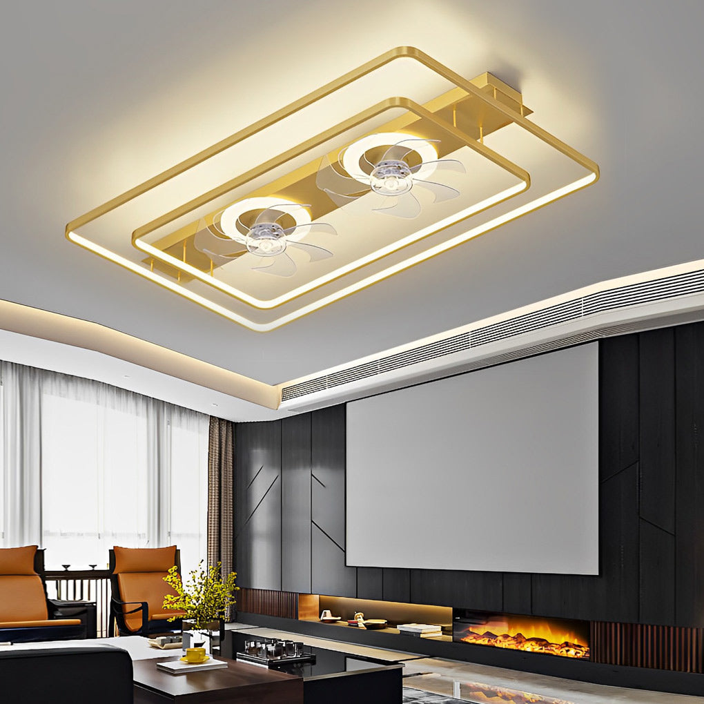 Rectangular LED Two Fans Nordic Bladeless Ceiling Fan