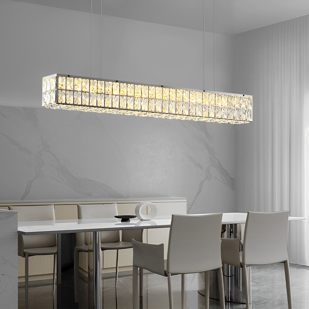 Long Rectangular Three Step Dimming Luxury Modern Crystal Chandelier