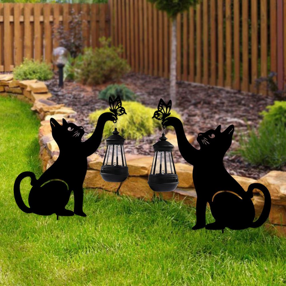 Iron Silhouette Cat Waterproof Intelligent LED Black Hanging Solar Lights