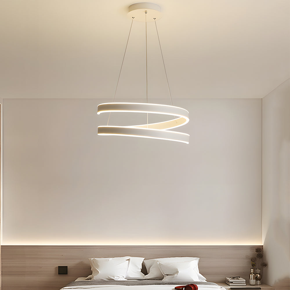 Matte White Twisted Chandelier Dimmable LED Ring Pendant Lamp