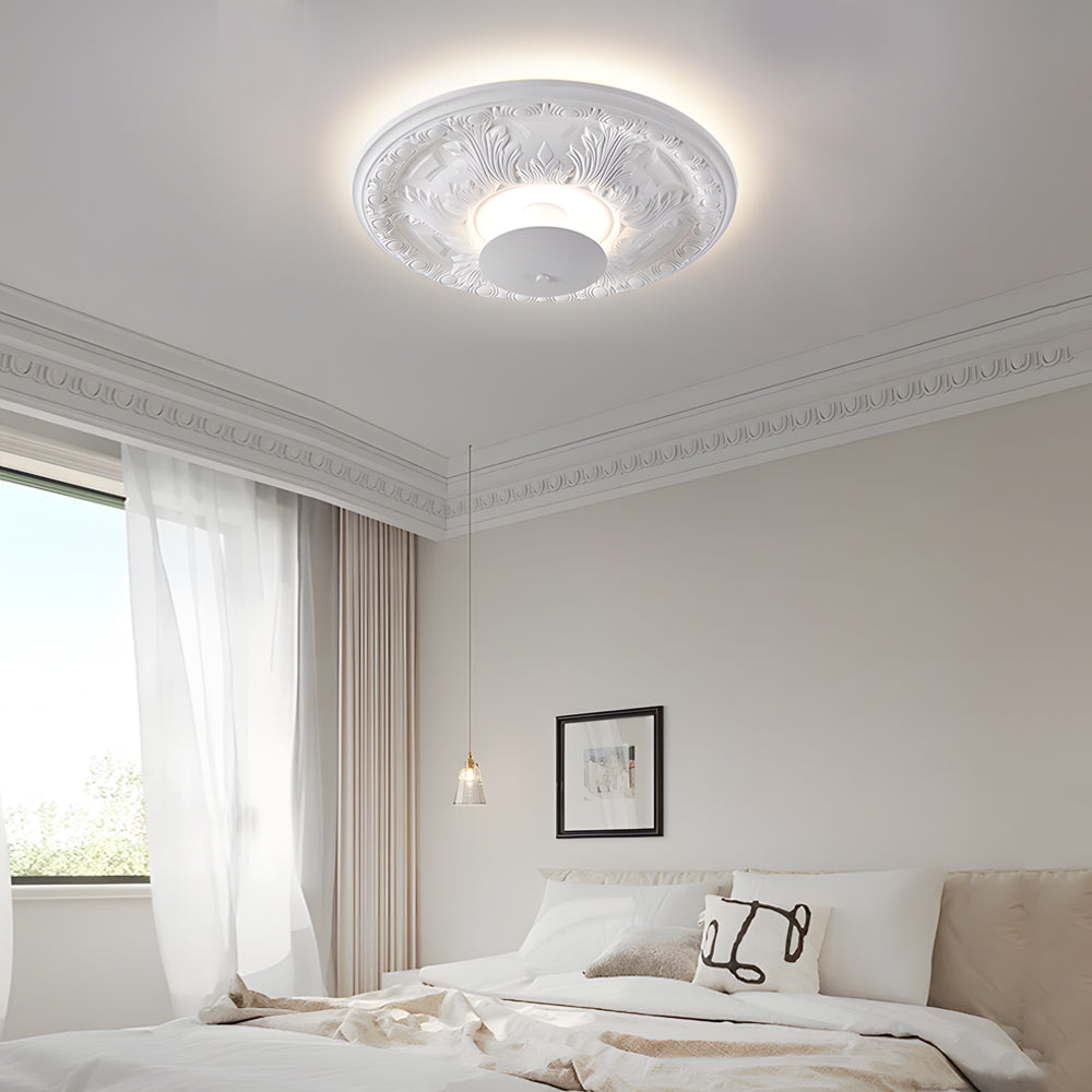 19.7-inch Round Gypsum Relief Dimmable LED Flush Mount Ceiling Light