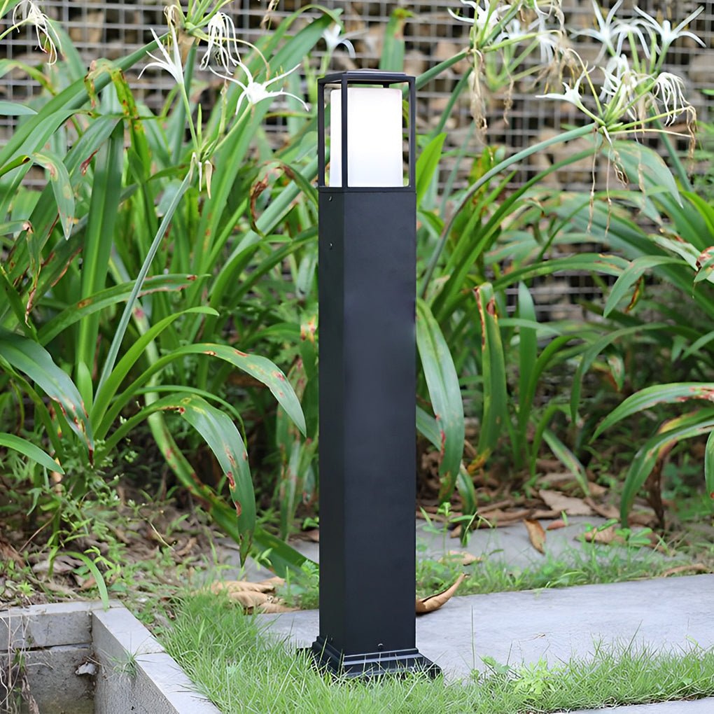 31.49 In. H Aluminum Black Bollard Lights Square Outdoor Path Lights