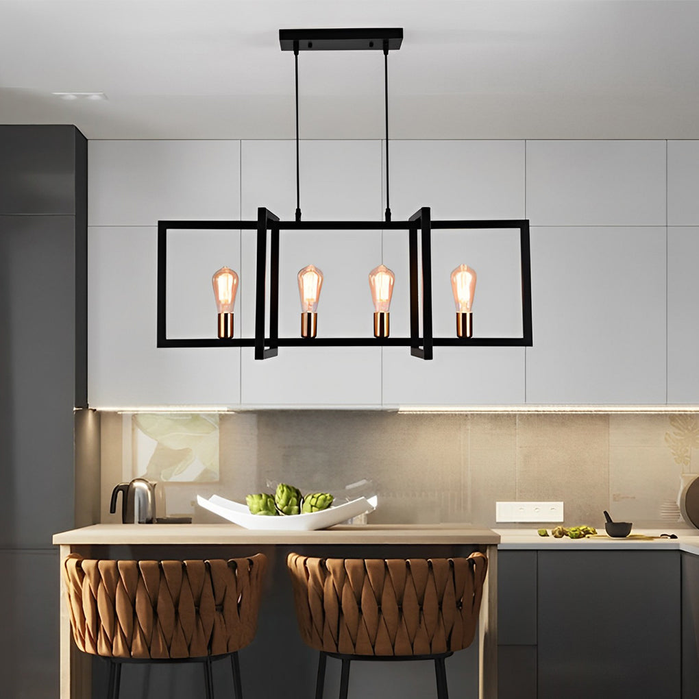 Rectangular Frame Design Iron Black Industrial Chandelier Pendant Lights