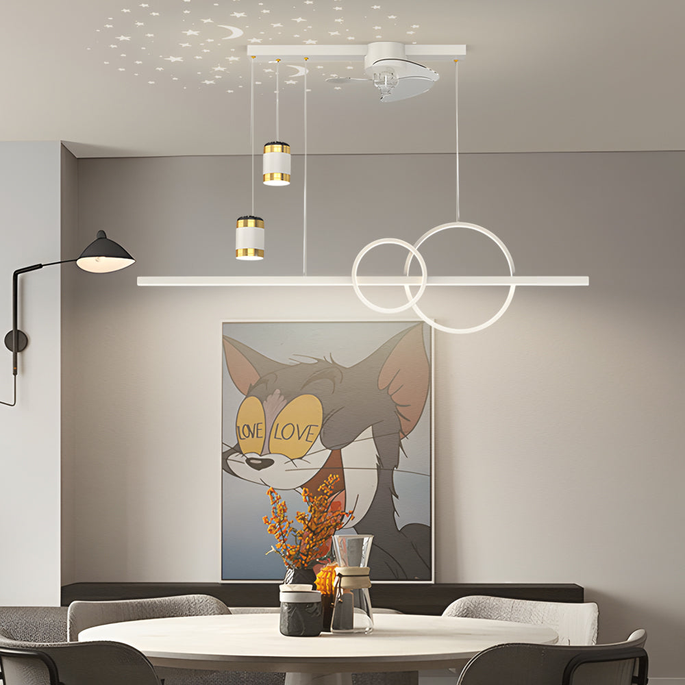 3 Step Dimming Creative Projection Modern Dining Room Chandelier with Fans