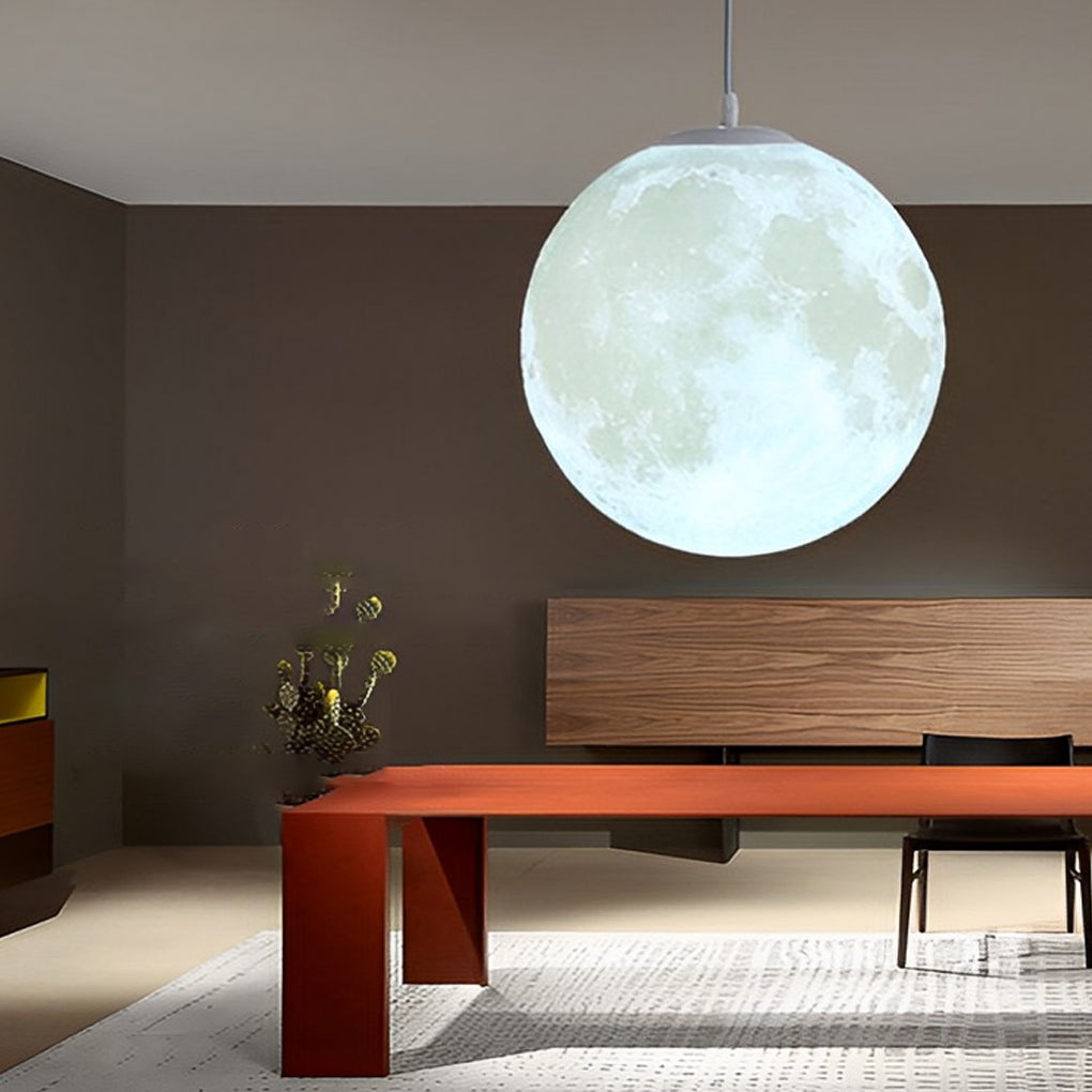 Round Moon Lunar 3D Creativity White Pendant Lamp Hanging Ceiling Lamp