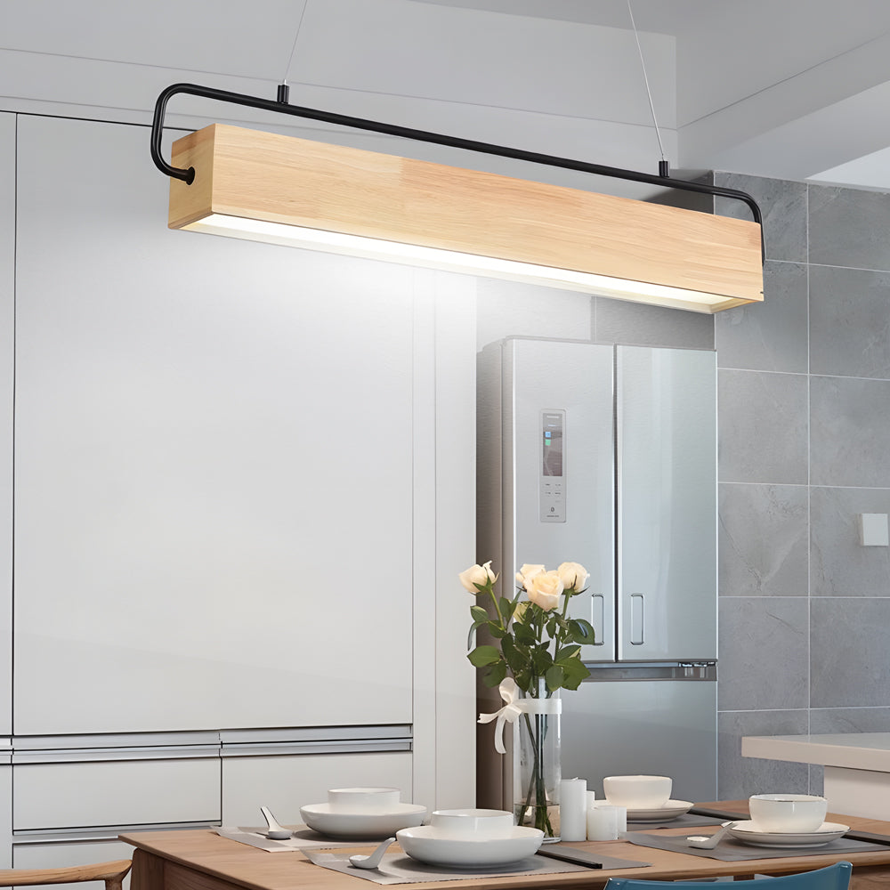 Wooden LED Dining Pendant Light - Rectangle