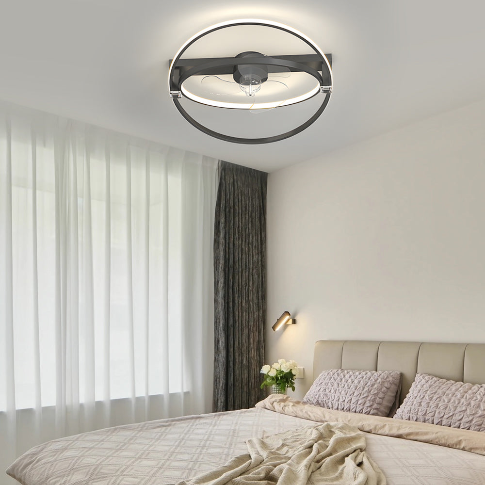 2 Rings Creative Mute Three Step Dimming LED Modern Ceiling Fan and Light