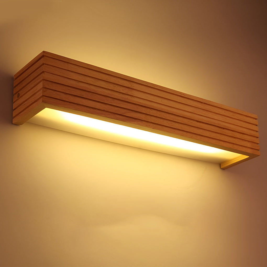 Wood Rectangular Waterproof LED Nordic Wall Sconce Lighting Mirror Light