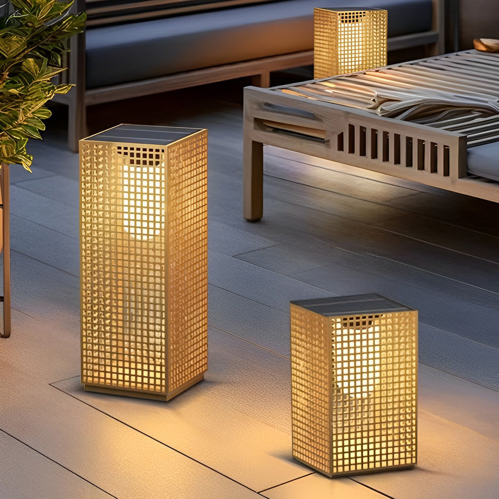 Square Creative Hollow LED Waterproof Gold Modern Solar Pathway Lights