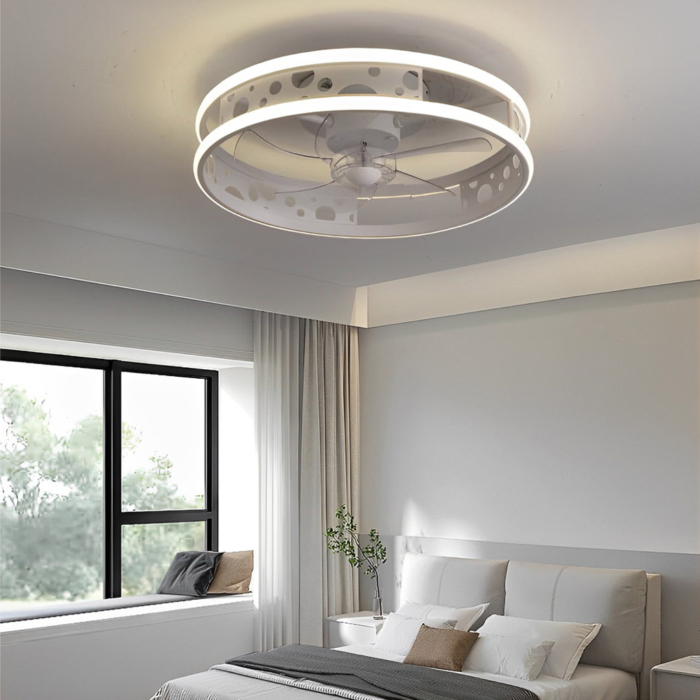 Round Three Step Dimming LED Nordic Bladeless Ceiling Fans with Remote